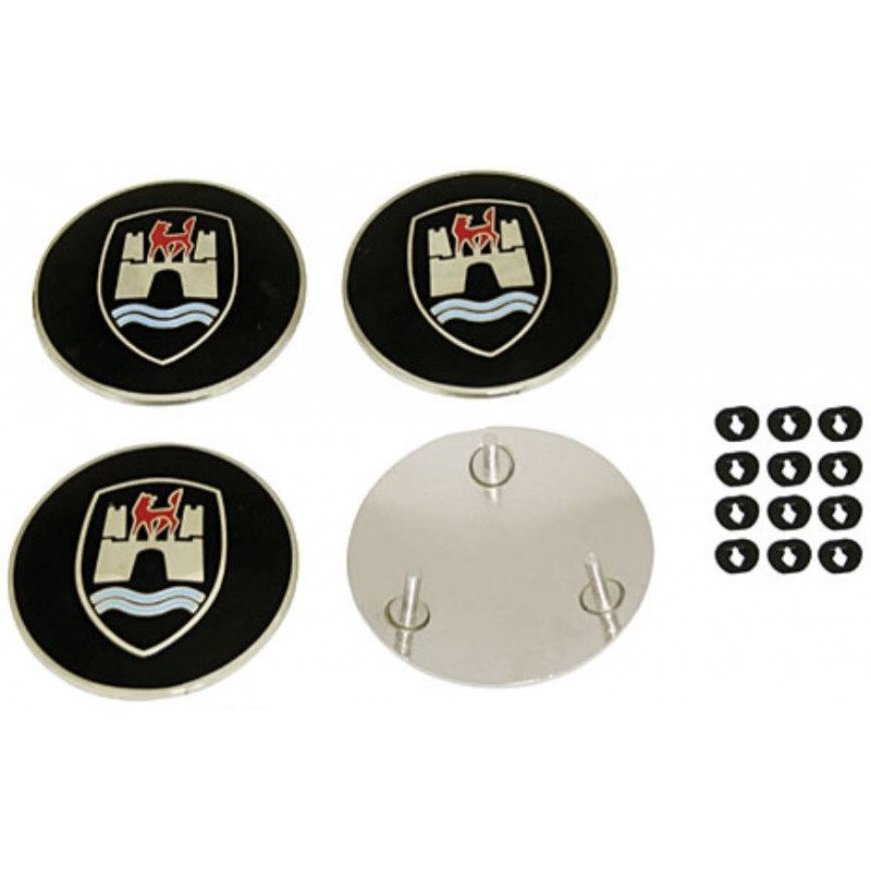 Set de 4 centres avec logo WOLFSBURG pour enjoliveurs style 356