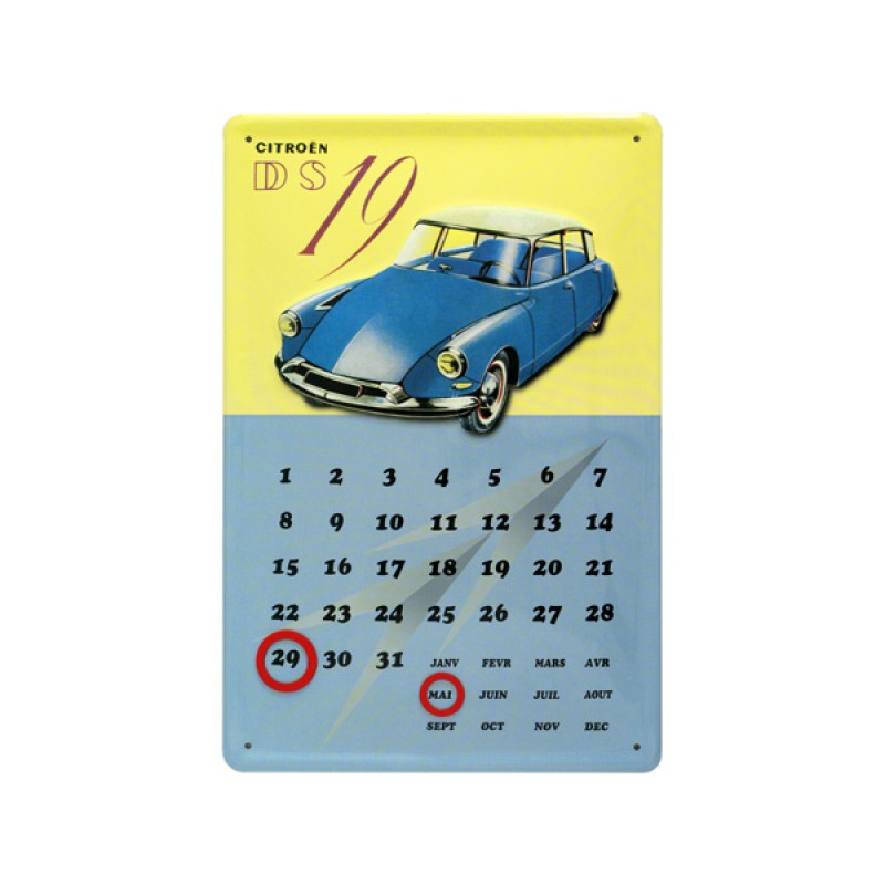 Calendrier perpétuel tôle peinte emboutie DS  (200x300mm)