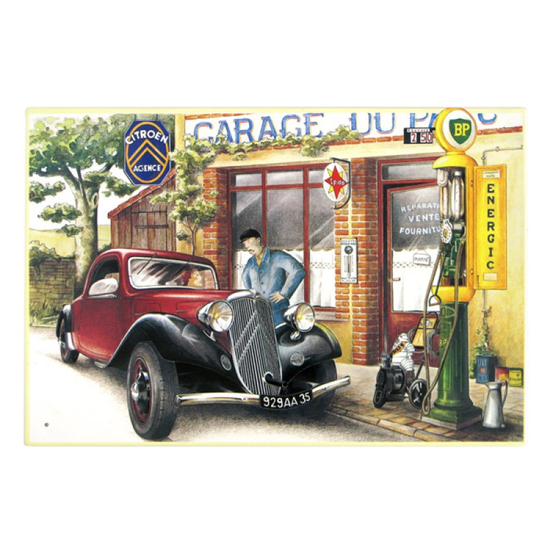 Tôle sérigraphiée avec relief TRACTION COUPE GARAGE  (390x270mm)