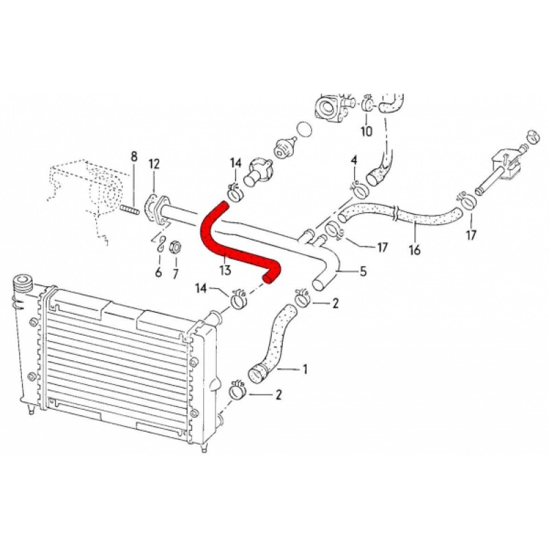 Durite d'eau supérieure entre radiateur et culasse pour VW Golf 1 Caddy  Cabriolet et Scirocco 171121101AM - GA10001 